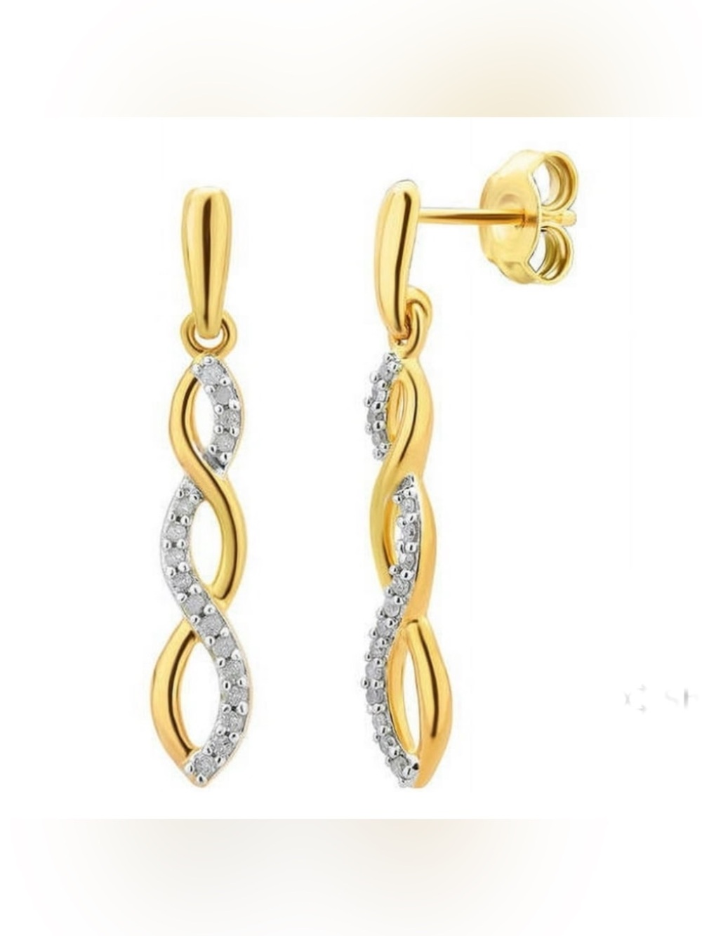 Yellow Gold Infinity Twist Diamond Drop Earrings
